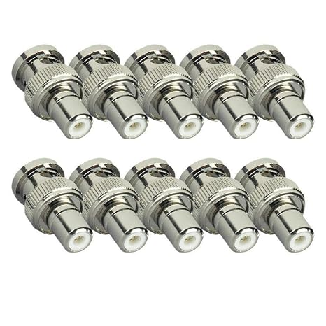 BNC Male to RCA Female CCTV Connectors for Security Camera Accessories System, Pack of 10