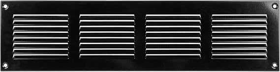 Repa Market Air Vent Cover 16x4 Inch (Outer Dimensions) Black Galvanized Steel Louvered Grill Cover with Mesh Screen - Wall or Ceiling Vent HVAC Register - Indoor, Outdoor Ventilation Soffit Vent