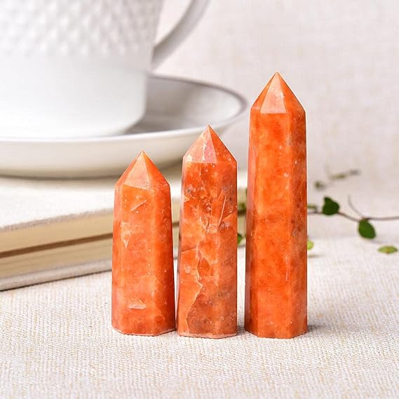 1pc Natural Crystal Point Sunstone Stone Quartz Tower Orange Wand Ornament for Home Decor Energy Stone Pyramid-Sunstone_50-60mm