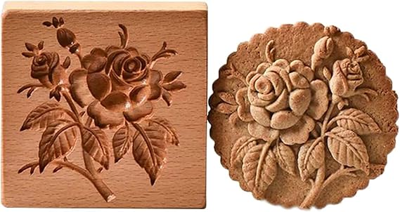 Carved Wooden Gingerbread Cookie Mold,3D Wooden Baking Mold Cookie Biscuit Press Stamp Molds,Cookie Cutter,Cookie Stamp,DIY Biscuit Stamp Mould for Halloween Thanksgiving Christmas(Provance Rose)