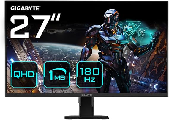 Gigabyte GS27QA 27 Inch QHD Gaming Monitor - 2560 x 1440 (QHD) 180Hz 1ms 300 cd/m² FreeSync HDR Ready HDMI 2.0 DisplayPort 1.4