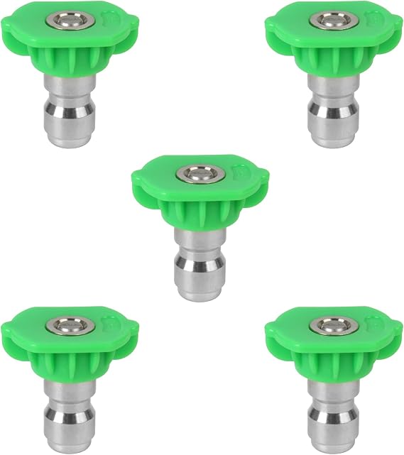 Larcele Pressure Washer Spray Nozzle Tip Set, Replacement Sprayer Nozzle Tips for Pressure Washers Accessories,1/4 Quick Connect, 4,500 PSI, 5 Pack (Green, 25 Degree) QXJPZ-01