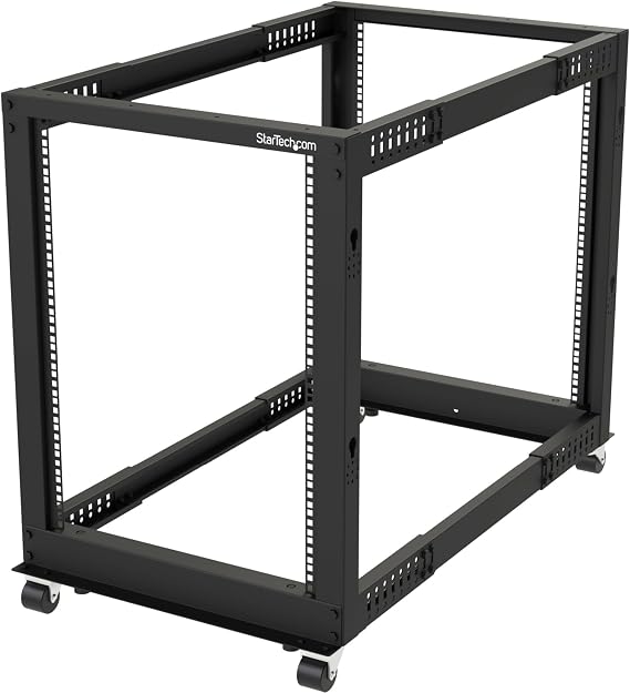 StarTech 15U 4-Post Open Frame Rack, 19in, 22-40in, 544kg/1200lb, 30in tall