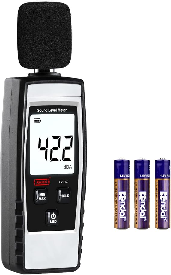 Decibel Meter, Portable dB Meter (Sound Level Meter), Digital Noise Measuring Device, Range 30-130 dB(A) dB Meter, Noise Level Sound Monitor Tester Grey