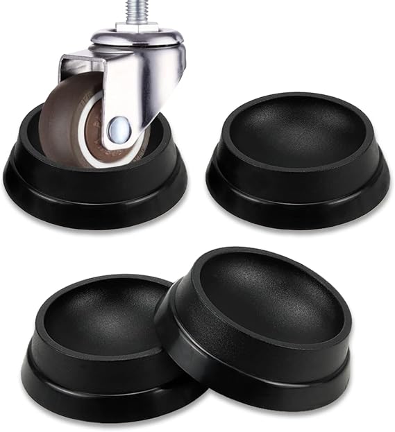 FERCAISH 4PCS Furniture Wheel Caster Cups Rubber Non-Slip Foot Mats, Strong Grip Round Floor Protectors for Crib Wheels, Furniture Table Legs (Black)