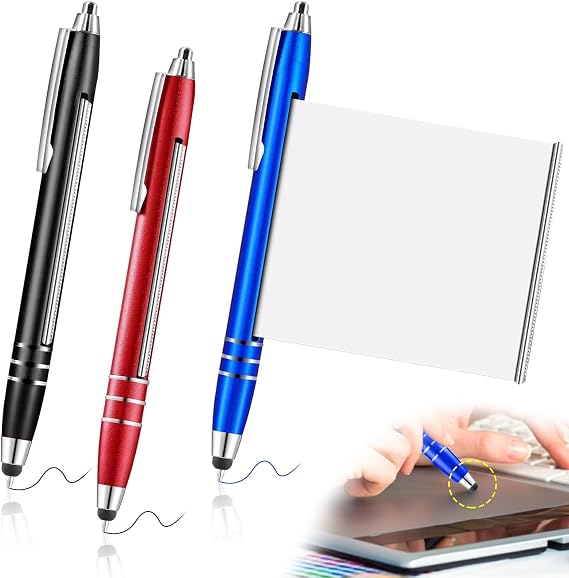 Ballpoint Pen with Touchpen 3-Piece Metal Rollerball Pen Set with Cheat Sheet 2-in-1 Cheat Sheet Retractable Ballpoint Pen for School Business Office Supplies Household (Blue Black Red)