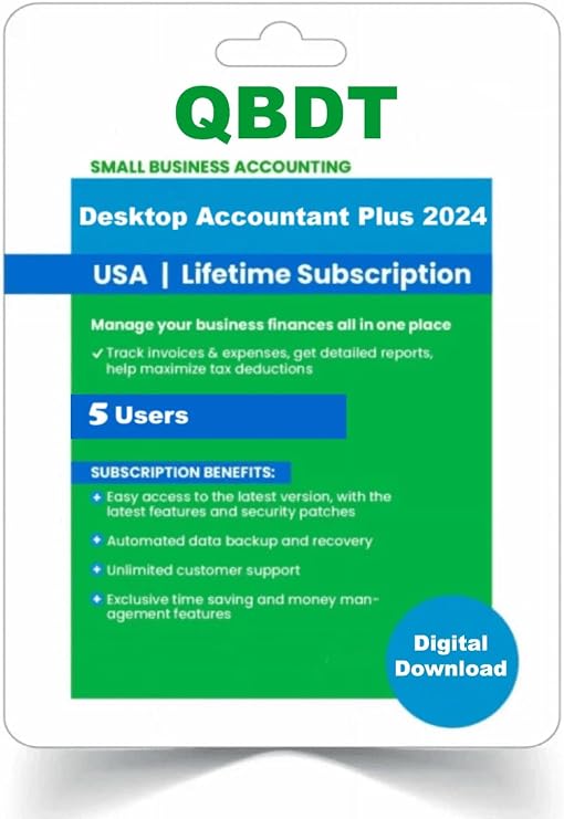 Quick-Books Accountant Plus 2024 | 5 User | PC, Not for Mac | 100% Money Back Guarantee