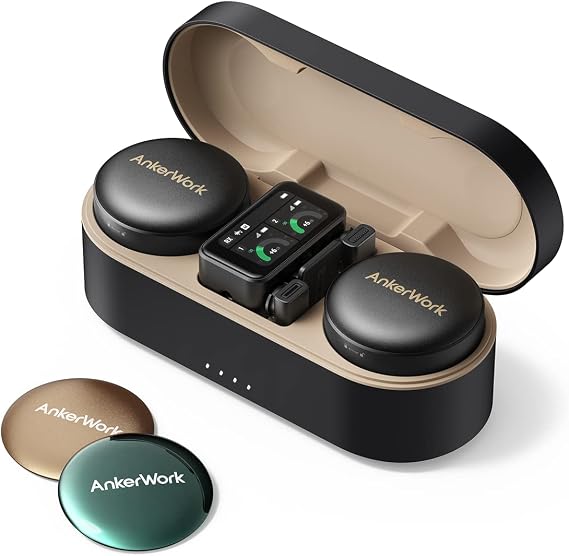 AnkerWork Anker, M650, Wireless Yayıncı Mikrofonu, Şarj Kutusuyla 15 Saat Pil Ömrü, VoiceShield, LC3plus Codec, Çift Kanallı Kayıpsız Ses Alımı, Siyah