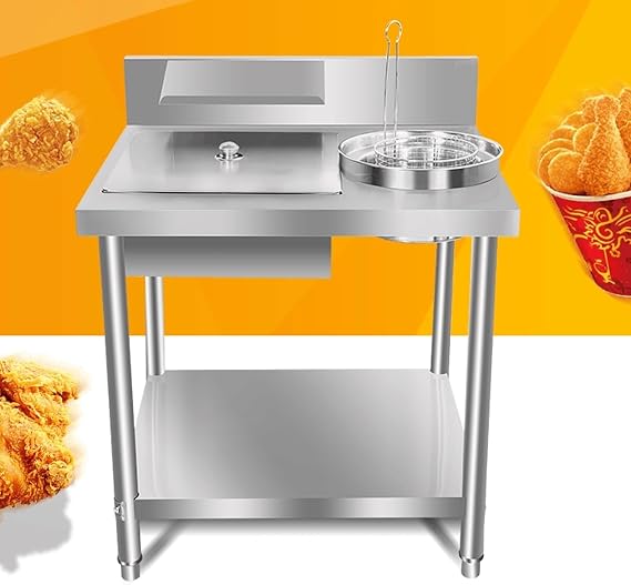 Fried chicken breading station, Stainless Steel Breading Table, Fried Food Prep Breader Station with Baskets, for Commercial Kitchens and Restaurant Businesses