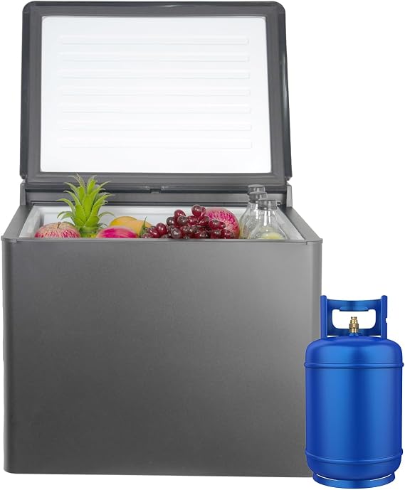 1.4 Cu.ft RV Portable Propane Refrigerator 3 Way Compact Gas Fridge without Freezer 12V/110V/LPG Chest Fridge for Truck Camp Travel Outdoor, Top Open Door, 40L,32-50F, Recessed Handle, Black