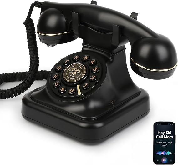 Bluetooth Retro Landline Phone with Voice Assistant, Compatible with Android & iOS, Wireless Physical Home Telephone with Speakerphone & Volume Control, Black