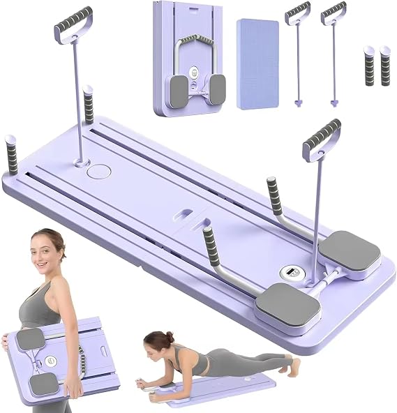 Foldable Pilates Reformer Set Multifuctional Pilates Board at Home, Automatic Rebound Ab Roller Exercise Wheel Abdominal Exercise Fitness Equipment for Full Body Workout blue1