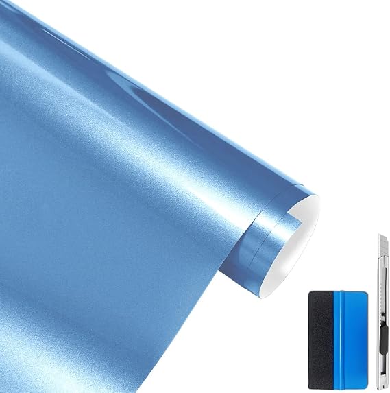 LZLRUN Light Blue Sparkle Glossy Metallic Car Vinyl Wrap Film 1 x 5ft