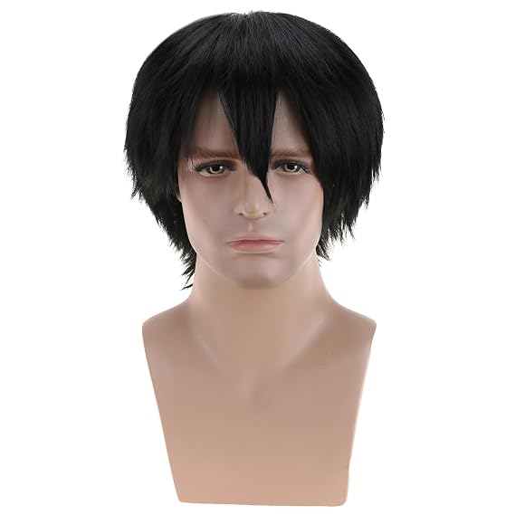RightOn Black Wig Short Cosplay Wig for Men Short Wigs for Men and Women Cosplay Halloween Party Wigs with Hairnet