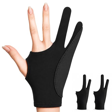 Drawing Glove Right Left Hand, Palm Rejection Digital Art Glove for Tablet iPad, Sketching Drawing Gloves with Two Finger, Gifts for Animators and Digital, Artists, [2 Pack] Size S