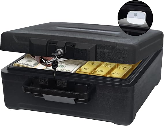 Fireproof Document Box with Key Lock Large Portable Fire Safe for Home Documents Waterproof & Fire Resistant Lock Box with Ergonomic Handle, 1 Hour at 1700F, 72 Hours Waterproof