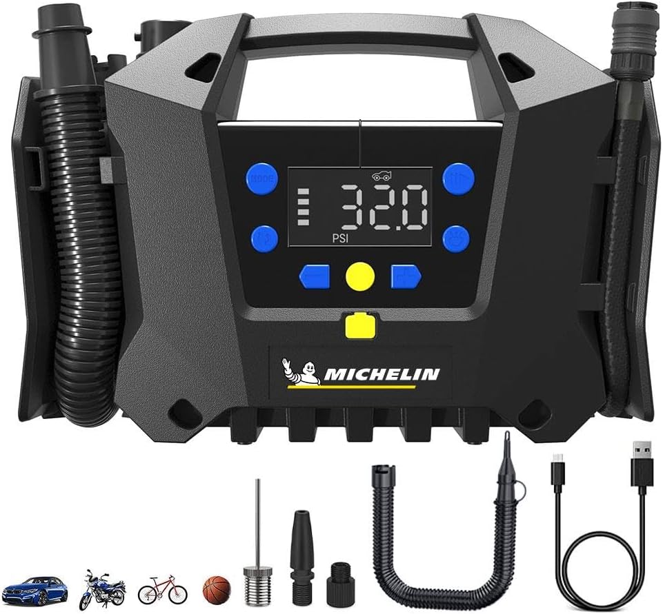 Michelin MC34259 11.1Volt2.5Ah. Li-ion 120PSI Rechargeable Tire & Mattress Blow Pump with Adjustable Digital Pressure Gauge