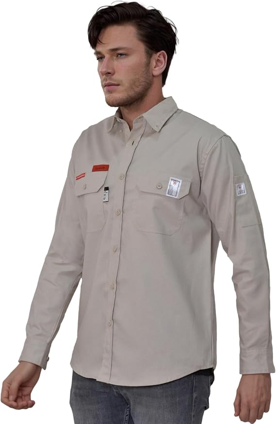 FR Welding Shirt for Men Lightweight 6.5oz Fire Resistant Clothing 88% Twill Cotton NFPA2112 Complied for Painters, Mechanics