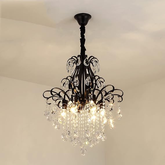 Braiton Chandelier Modern K9 Crystal Raindrop Chandelier Lighting Mount LED Ceiling Light Fixture Pendant Lamp for Dining Room Bathroom Bedroom Livingroom,Black,6 Lights