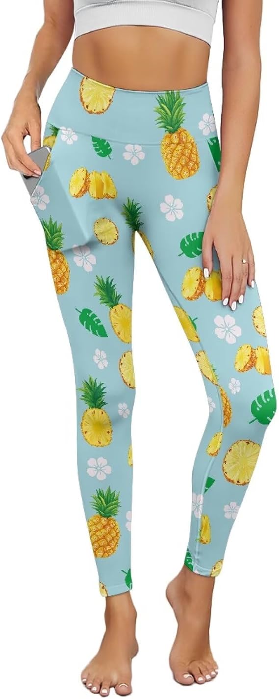 Women Breathable Yoga Leggings with Pockets Tummy Control 4-Way Stretch High Waisted Full-Length Pants