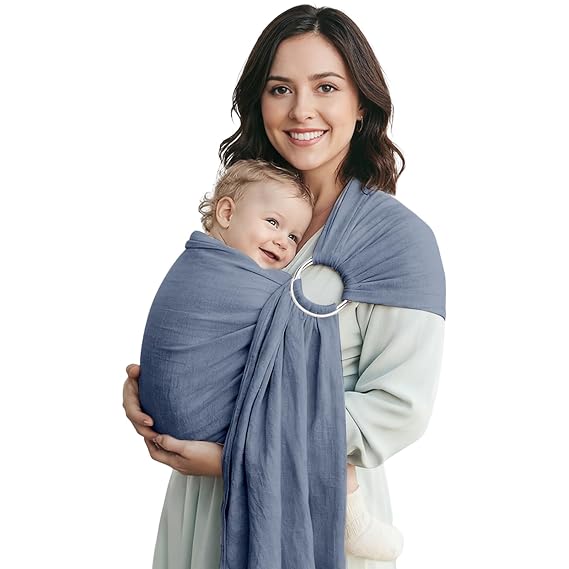 Baby Ring Sling Wrap, Lightweight Baby Carrier Sling Toddler Sling, Cotton Baby Wraps Carrier (7-35 lbs) for Infants and Toddlers, Baby Shower Gifts, Blue