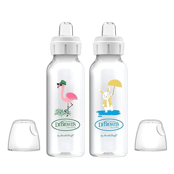 Dr. Brown's Narrow Sippy Spout Bottle, Flamingo & Bunny, 8 oz, 2-Pack