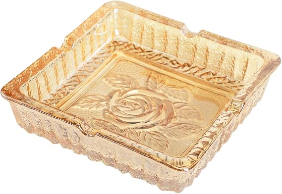 Sizikato Amber Glass Ashtray. Square - 7 Inches