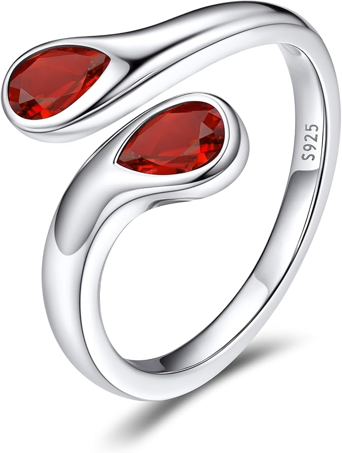 Bestyle Adjustable Rings Women's 925 Silver Droplet Ring Gemstone Ring Open Thumb Ring Simple Ring Teardrop Chunky Rings Size Adjustable from 50-60