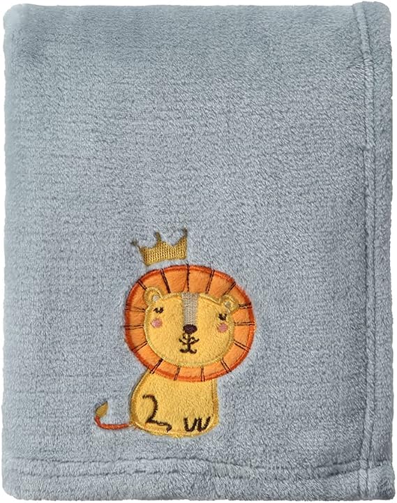 CREVENT 75cmX100cm Small Fluffy Warm Baby Toddler Blanket for Boy Infant Toddler Crib Cot Stroller (Grey Lion)