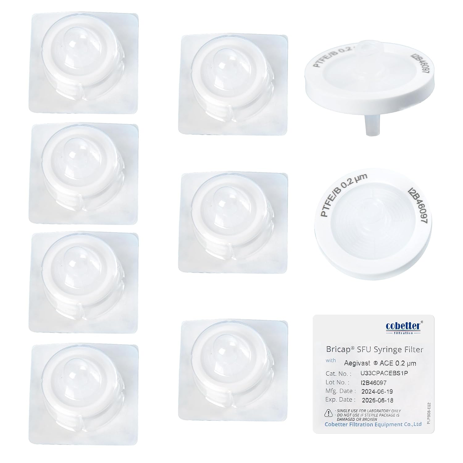 疎水性PTFEシリンジフィルター10個パック 0.2μm 33mm 通気用、滅菌個別包装