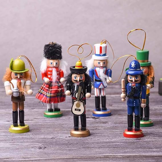 MANO Christmas Nutcracker Ornaments Set Wooden Nutcrackers Hanging Decorations for Christmas Tree Figures Puppet Gifts 5, White