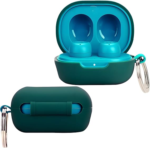 easyBee カバー JLab JBuds Mini Ear Bluetooth イヤホン 充電ケース キーチェーン付き ソフトリキッドシリコン 超薄型耐衝撃保護キット - グリーン