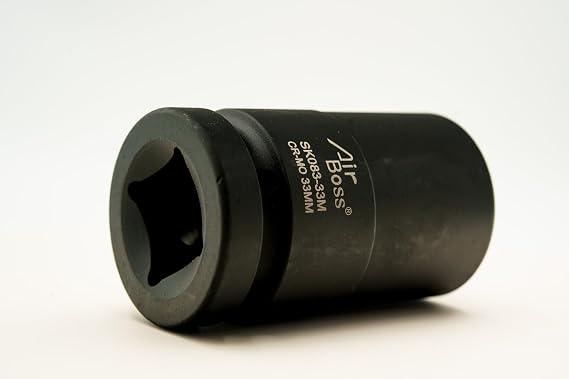 AIRBOSS SK083-33M 33mm Deep Impact Socket, 1 Inch Drive 6-Point, 90mm Deep Length with Radius Corner and Chamfered Opening, CR-MO Steel for Semi Truck and Trailer Service