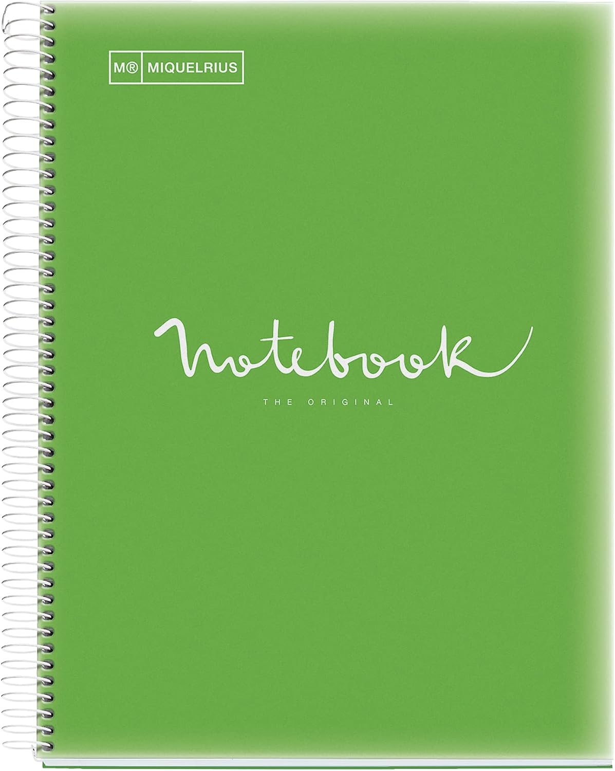 Miquelrius - Notizbuch A4 Notebook Emotions 120 Blatt 90 gm² Raster 5 x 5 mm 5 Farbige Streifen Mikroperforierte Spirale Polypropyleneinband Grün
