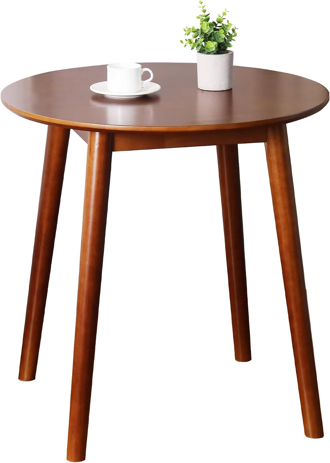 28.3" Small Round Dining Table for 2, Wooden Space-Saving Kitchen Dinner Table Rustic Wood Dining Table Mid Century Modern Kitchen Table Brown