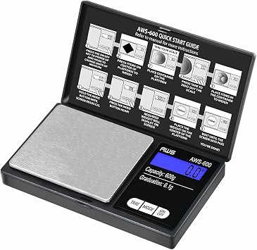 American Weigh Scales Digital Pocket Scale 600g x 0.1g with LCD Display Gram, Ounce, Carat, Grain for Coins, Jewellery, Gemstones, Metals, Kitchen, Food & Medicines Black