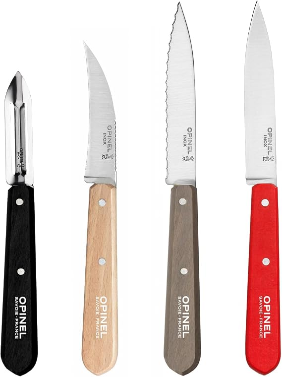 OPINEL Les Essentials 4 Piece Kitchen Prep Knife Set, Wood Handles (Loft)