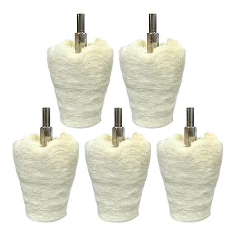 5PCS Cone-Shaped White Flannelette Buffing Wheel for Drill, Buffing Pad Cotton Polishing Wheel with 1/4" Handle, Wheel Shaped Polishing Tool for Metal Aluminum, Stainless Steel, Chrome, Jewelry, Wood