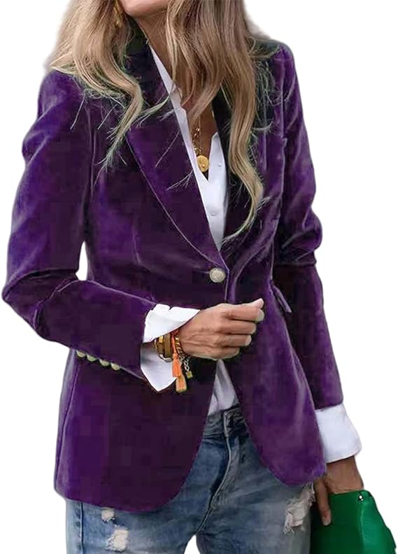 Velvet Blazer Women Casual Business Button Up Jacket Fall Winter Coats Notch Lapel Work Office Suit Jackets Blazer