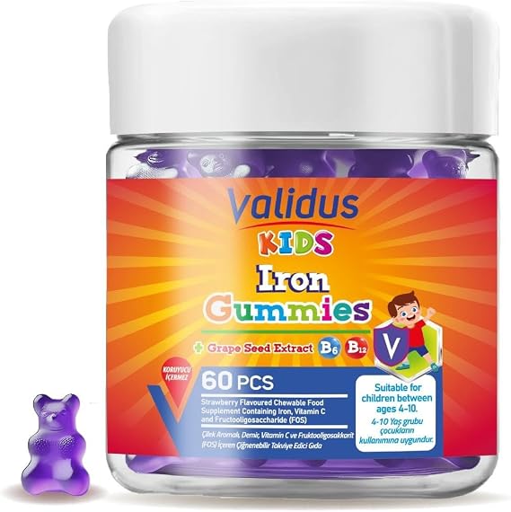 Validus Kids Iron Vitamin C Vitamin B6 - B12 Fos 60 Gummies