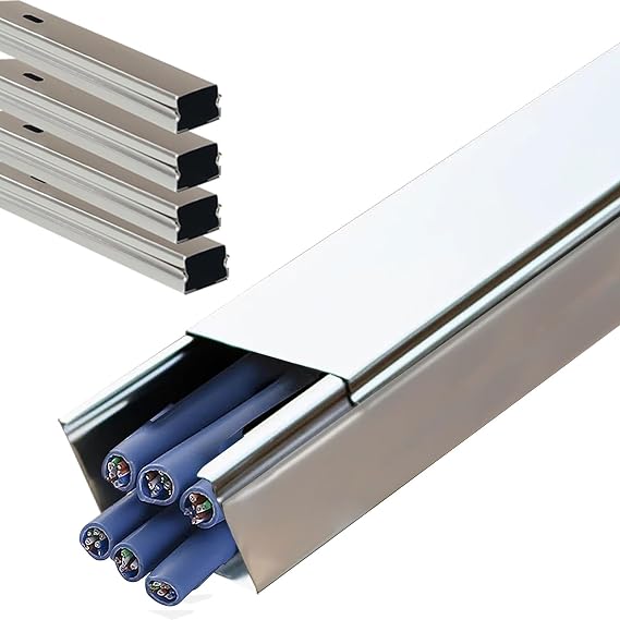 Cable Channels to Hide Wires, Stainless Steels Cable Trunking Raceway for Office/Warehouses/Workshop, Wall Floor Ethernet Wire Concealer(5 Pack,WxH-50x50mm)