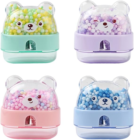 4Pcs Cute Bear Pencil Sharpener Single Sharpener Cute Stationery Manual Sharpener Back to Supplies, Blue