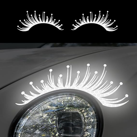 1 Pair High Intensity Reflective Car Headlight Eyelashes Sticker Safety Warning Sign Waterproof Fake Eyelash Stickers for Car SUV Truck Funny Car Decoration (White), Z10000390