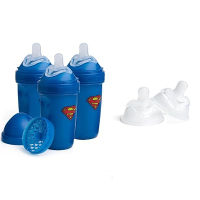 Superman DC Comics - Herobility Double Anti-Colic Baby Bottles 8.5 fl oz240ml 3-Pack & Medium Silicone Nipples Pack of 3