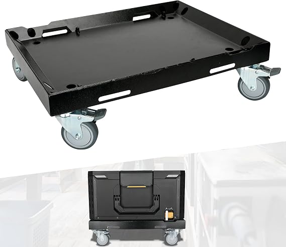 Heavy Duty Metal Tool Box Dolly for ToughBuilt StackTech | 4 Swivel Casters, 2 Lockable | Rust Resistant Powder-Coated | Quick assembly | Toolbox Rolling Cart for Workshop/Garage
