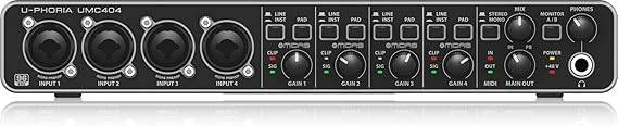 Behringer UMC404HD Audiophile 4x4, 24-Bit 192 kHz USB Audio/MIDI Interface with Midas Mic Preamplifiers for Recording Microphones and Instruments