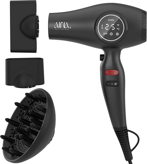 AINA Professional Hair Dryer Diffuser Blow Dryer Salon 110V/1875W(Black)
