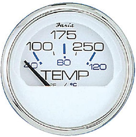 Faria 13804 Chesapeake Stainless Steel Water Temperature Gauge (100-250F) - 2", White