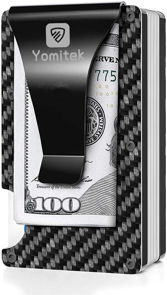Carbon Fiber Minimalist Wallet, Business Card Holder Billfolds, Slim Cash Money Clip, RFID Blocking Anti Theft Aluminum Metal Credit Card Wallet for Men