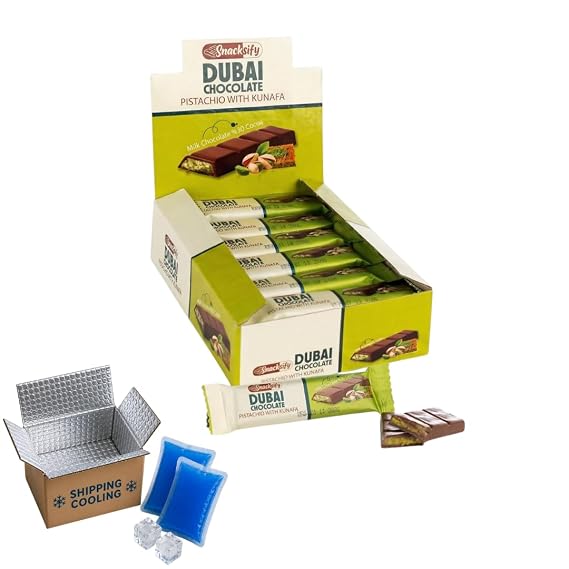 Dubai Chocolate Bar (Pack of 24) Kunafa Pistachio Bar- 27gr Total 1.43 pounds.-, Perfect for Gifting, Fresh Daily Production 24 Pieces Dubai Chocolate with Shredded Phyllo Dough